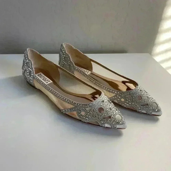 Badgley Mischka Gigi Crystal Pointed Toe Flat - Picture 1 of 11
